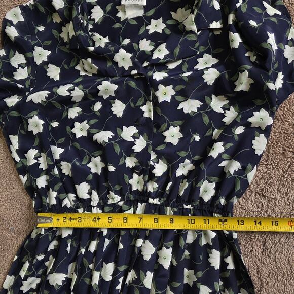 Vintage Floral Cottagecore Fit & Flare Dress Womens M Blue Modest Teacher 90s - Picture 8 of 9